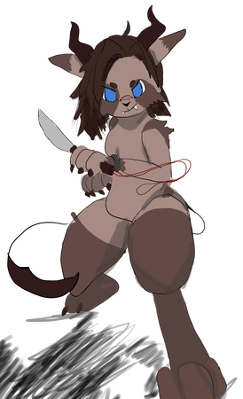 A coloured art trade of Nicky the Tanuki Demon, made for @insanicky